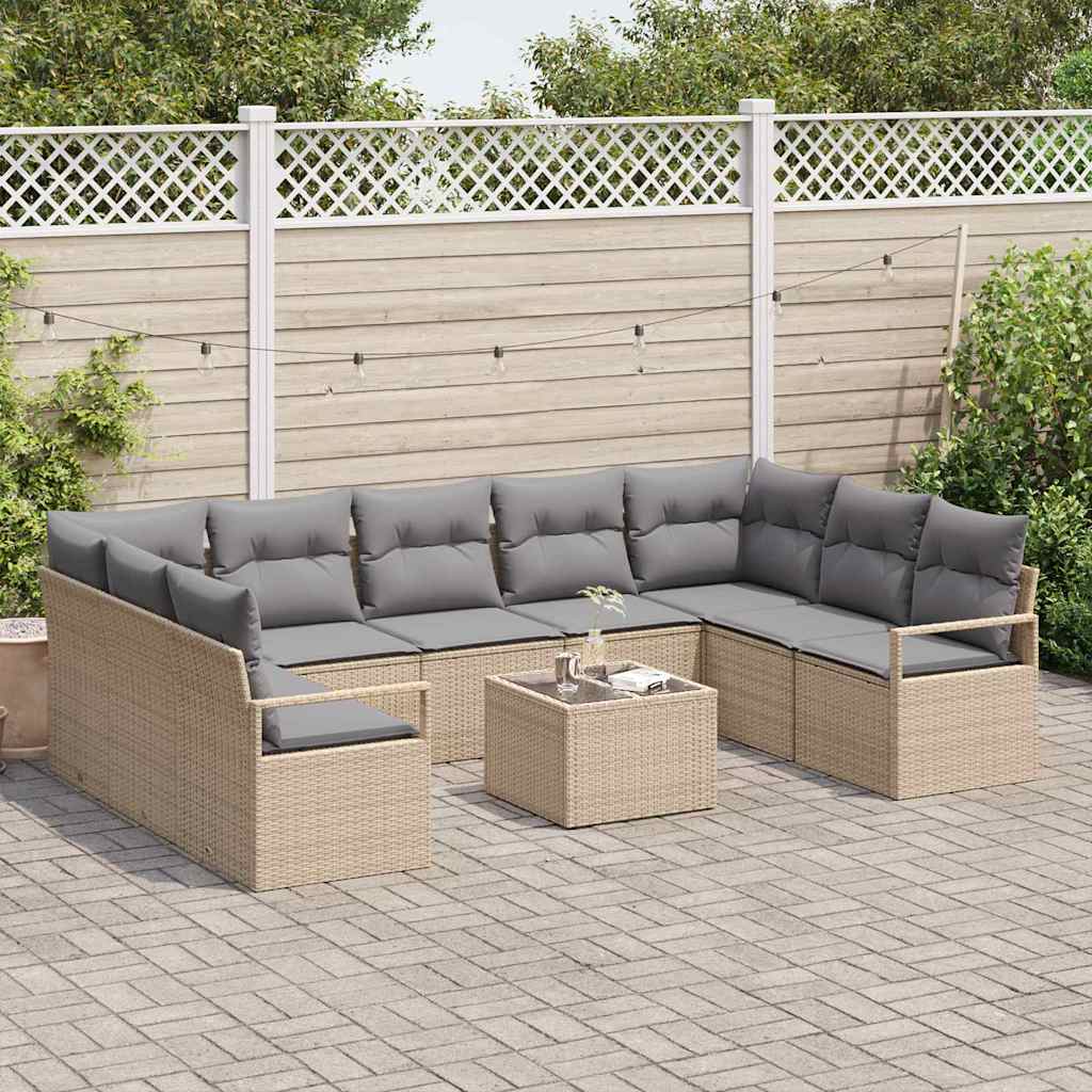 Garten-Sofa-Set mit Kissen 10 pcs Beige und Hellgrau